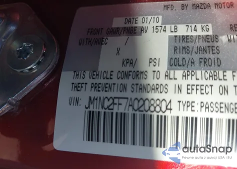 2010 Mazda Mx-5 Miata Grand Touring из США, поврежденный, VIN JM1NC2FF7A0208804